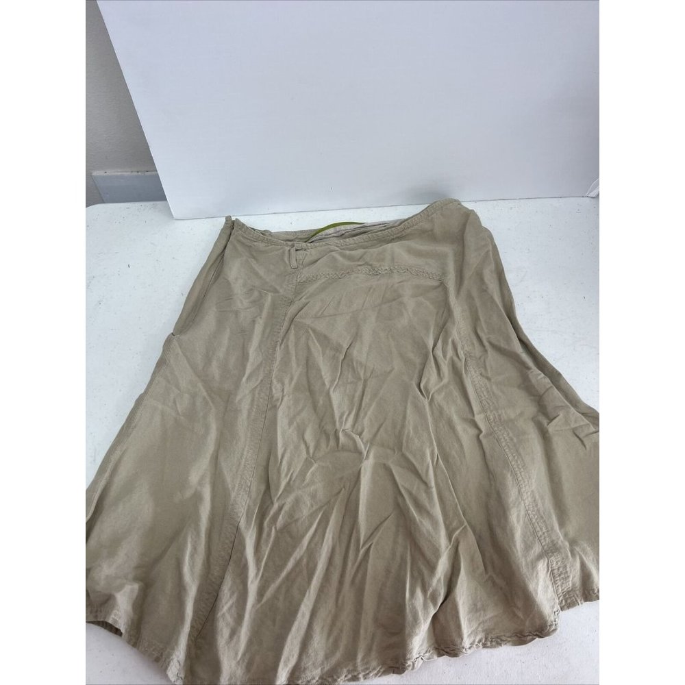 Sz 12 East 5th khaki tan Flared Side Zip Swirl Panel Skirt Career 33X27